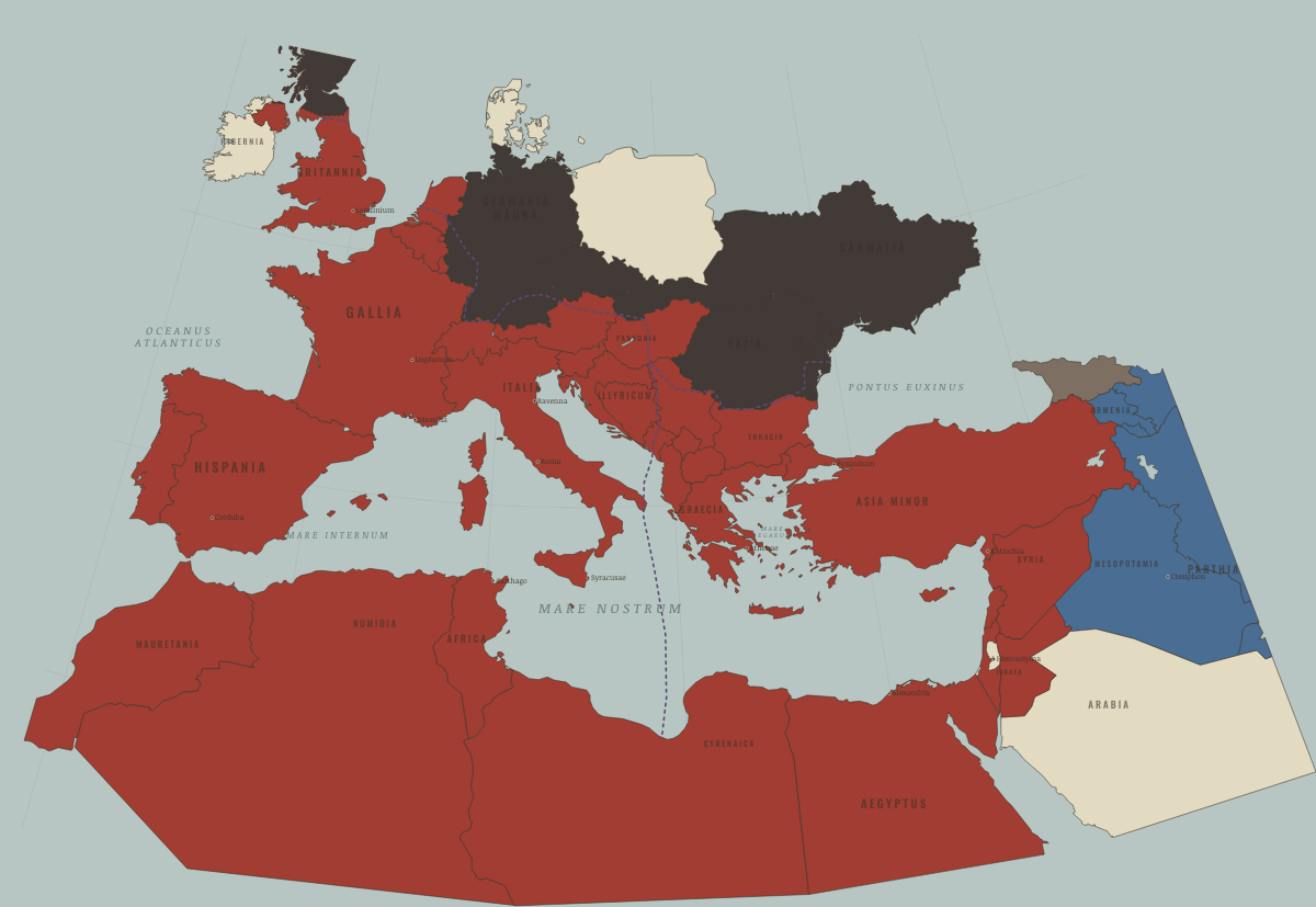 Map of the Roman world in AD 395: East and West