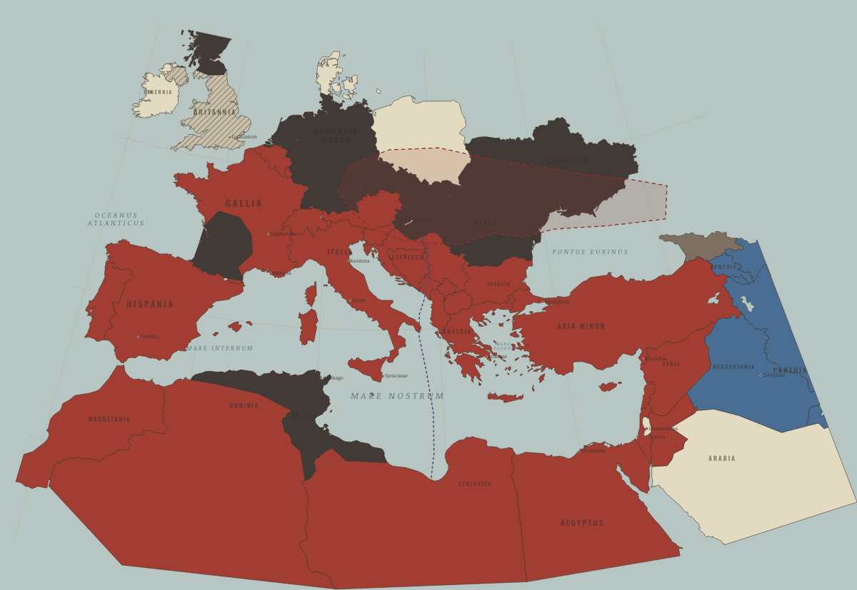 Map of the Roman world in AD 451: Attila