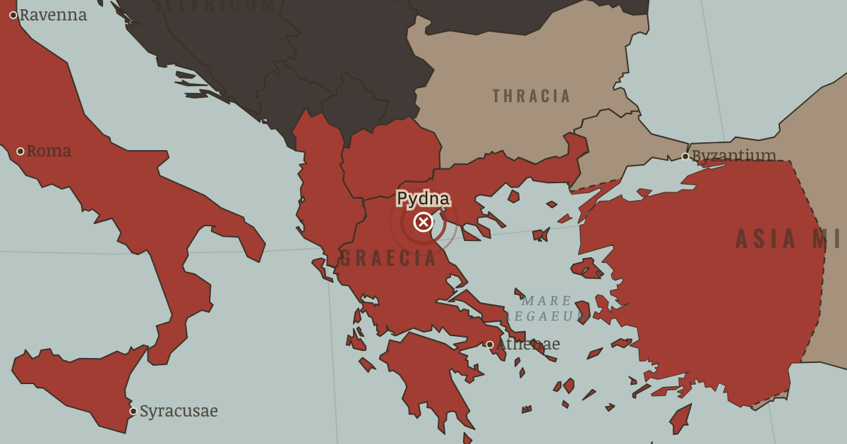Map showing Pydna — The Rise and Fall of Rome, 264 BC – AD 476