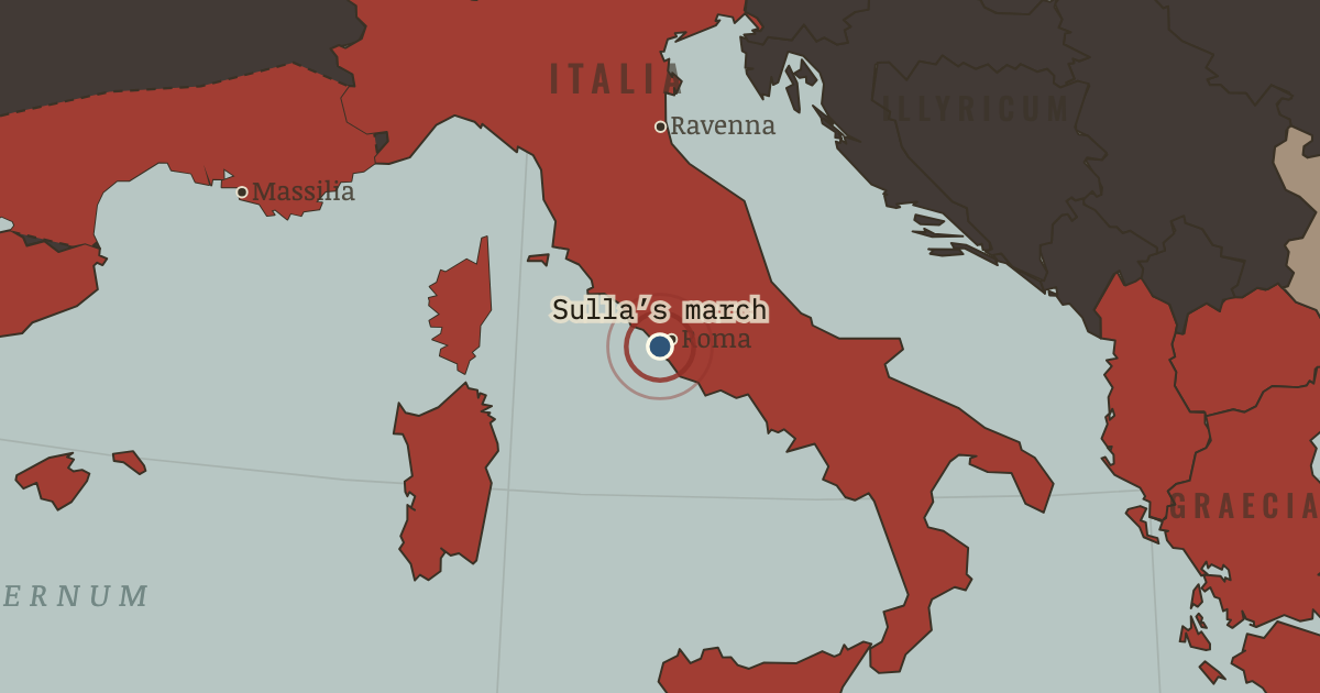 Map showing Sulla marches on Rome — The Rise and Fall of Rome, 264 BC – AD 476