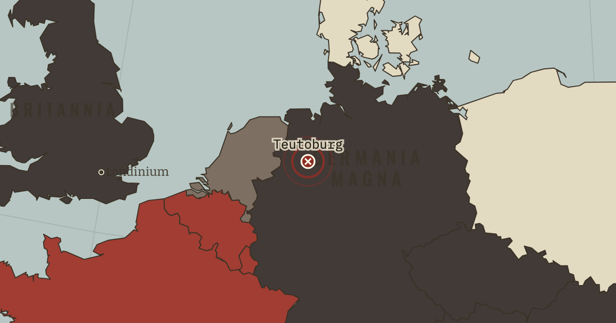 Map showing Teutoburg Forest — The Rise and Fall of Rome, 264 BC – AD 476