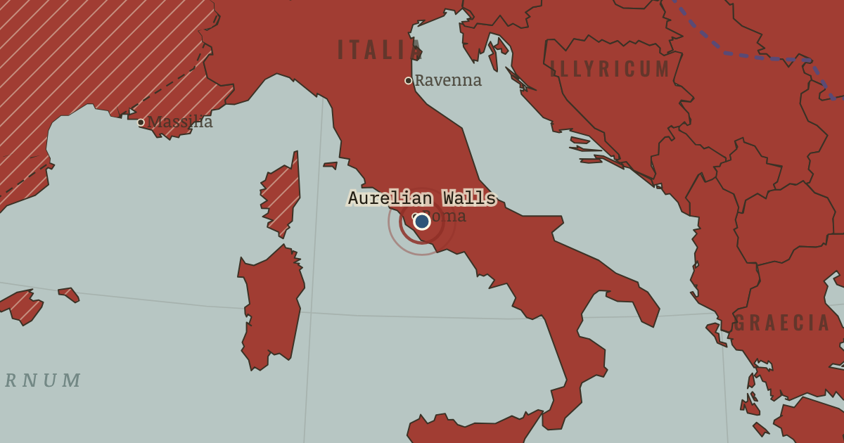 Map showing The Aurelian Walls — The Rise and Fall of Rome, 264 BC – AD 476