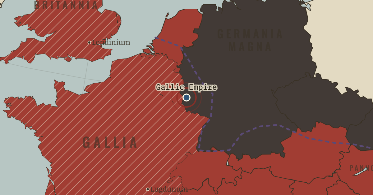 Map showing The Gallic Empire — The Rise and Fall of Rome, 264 BC – AD 476