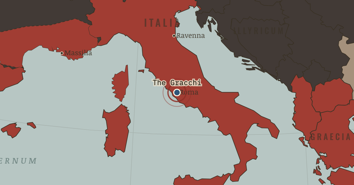 Map showing The Gracchi murdered — The Rise and Fall of Rome, 264 BC – AD 476