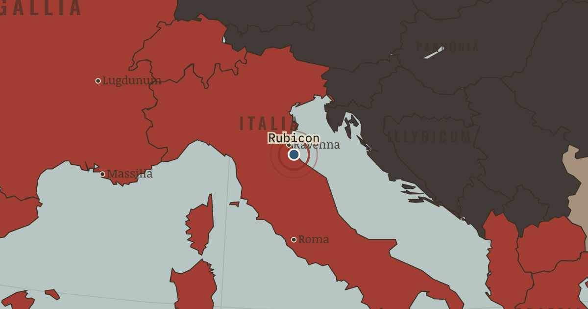Map showing The Rubicon — The Rise and Fall of Rome, 264 BC – AD 476