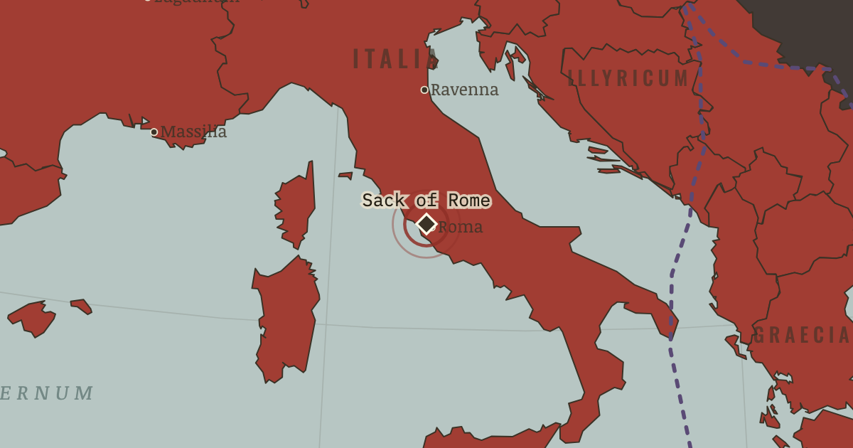 Map showing The sack of Rome — The Rise and Fall of Rome, 264 BC – AD 476