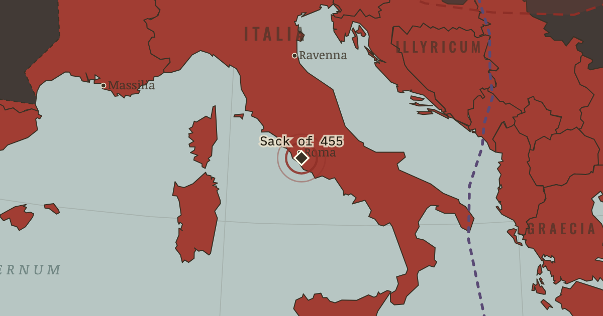 Map showing The second sack — The Rise and Fall of Rome, 264 BC – AD 476