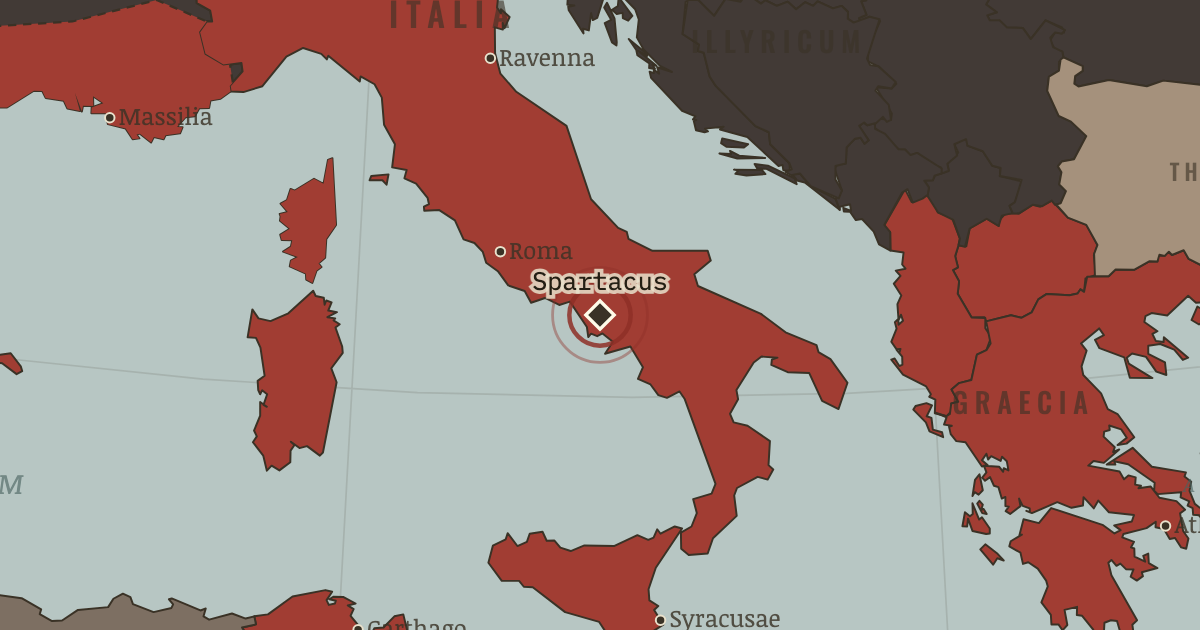 Map showing The Spartacus revolt — The Rise and Fall of Rome, 264 BC – AD 476