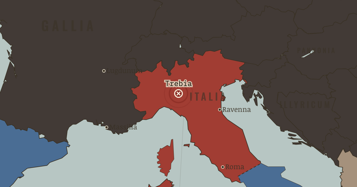 Map showing Trebia — The Rise and Fall of Rome, 264 BC – AD 476