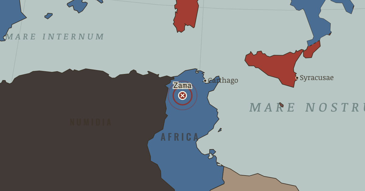 Map showing Zama — The Rise and Fall of Rome, 264 BC – AD 476