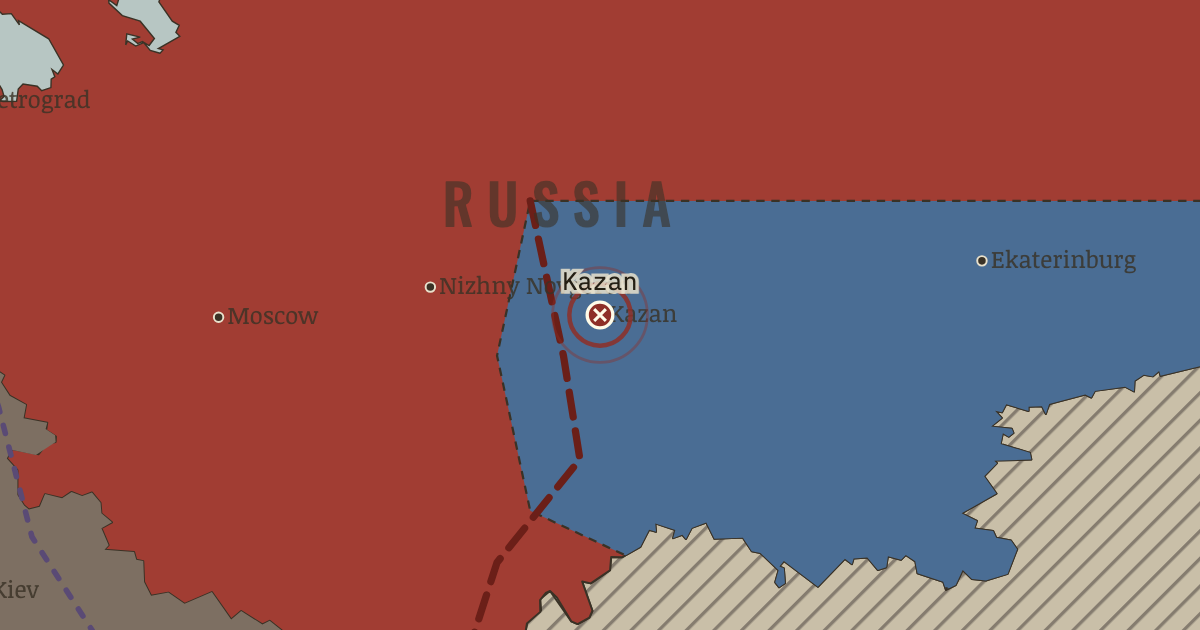 Map showing Kazan: the gold and the Legion — The Russian Revolution, 1905–1924