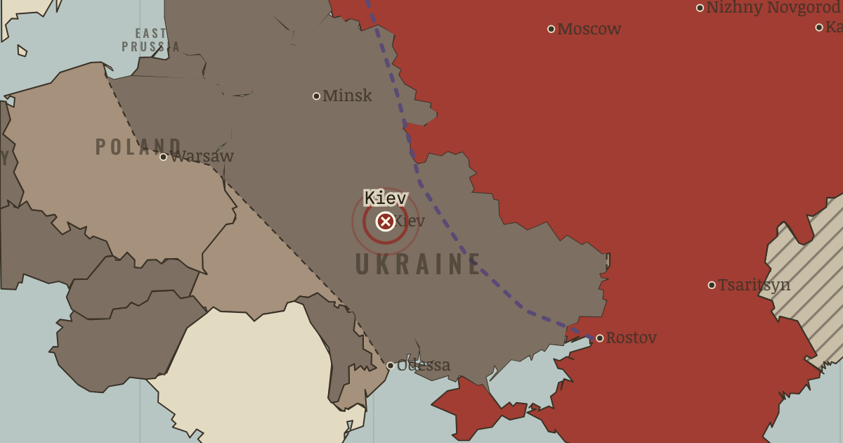 Map showing Kiev changes hands — The Russian Revolution, 1905–1924