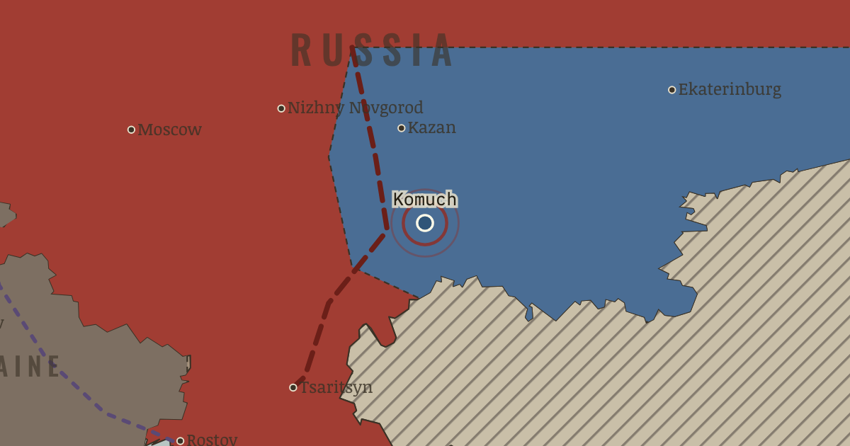 Map showing Komuch at Samara — The Russian Revolution, 1905–1924