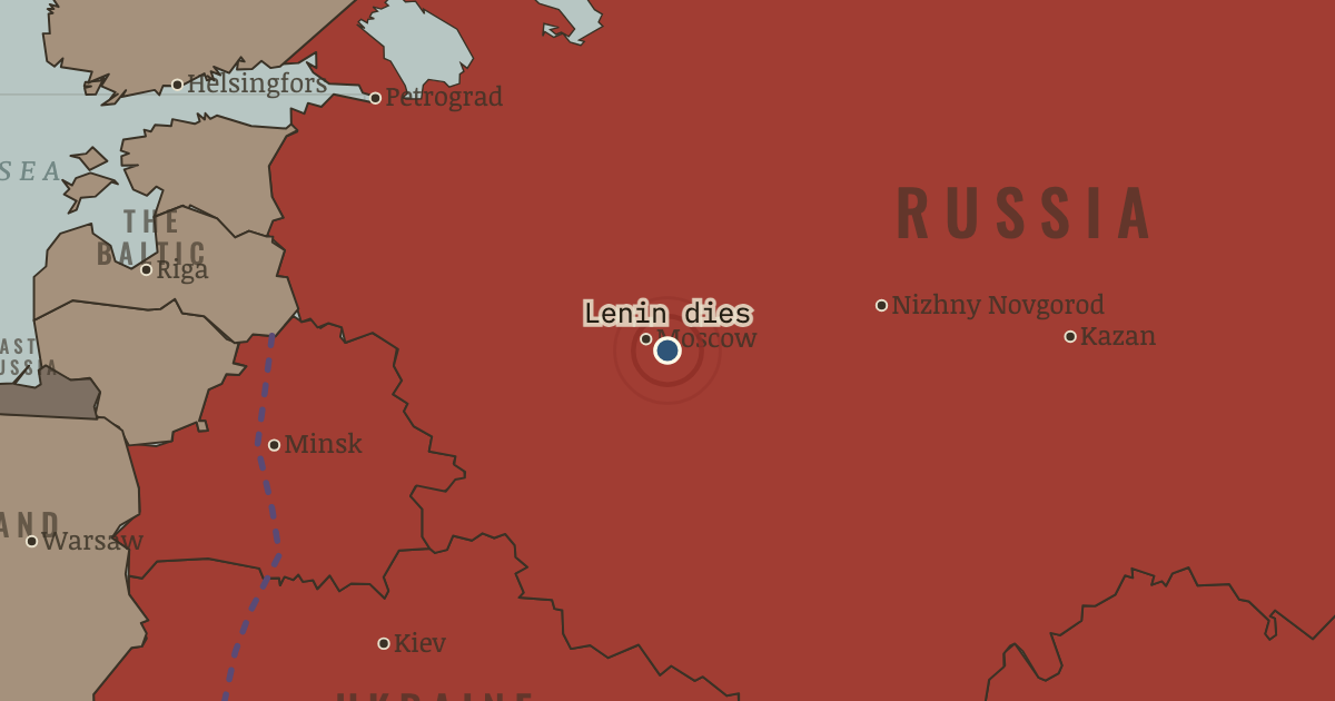 Map showing Lenin dies at Gorki — The Russian Revolution, 1905–1924