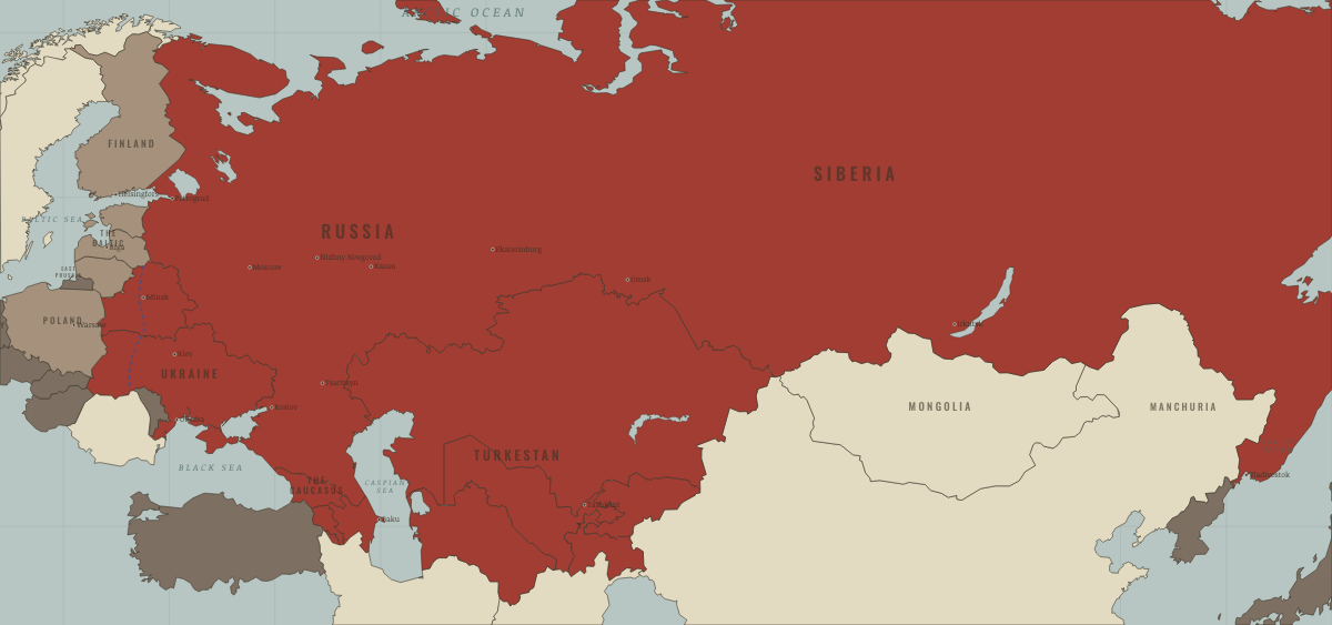 Map of revolutionary Russia in DEC 1922: The USSR is founded