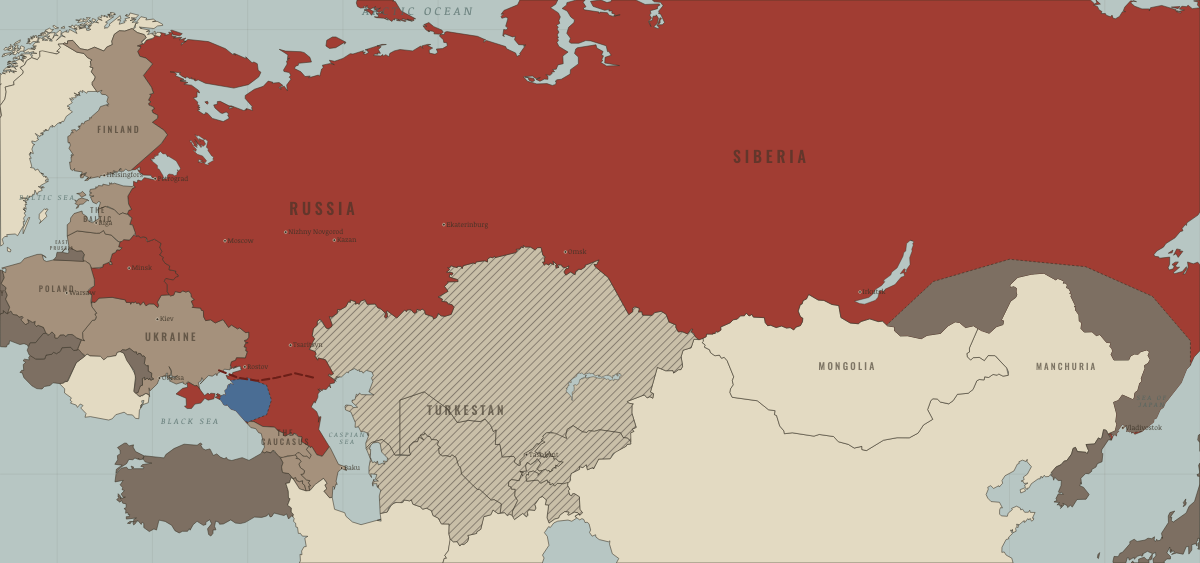 Map of revolutionary Russia in JAN 1920: The break
