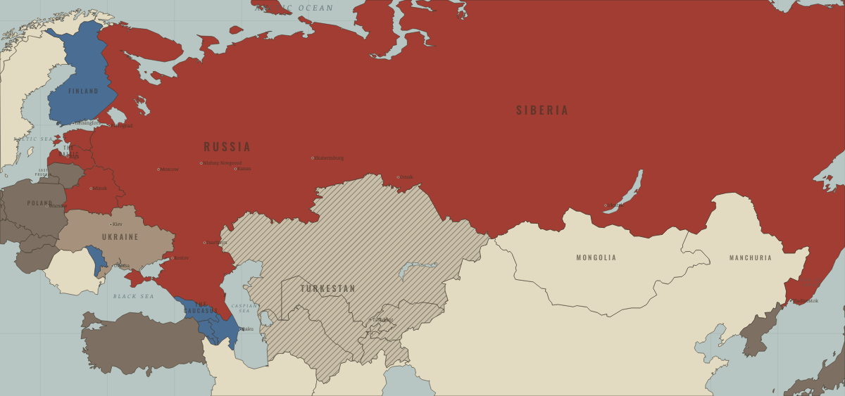 Map of revolutionary Russia in NOV 1917: October