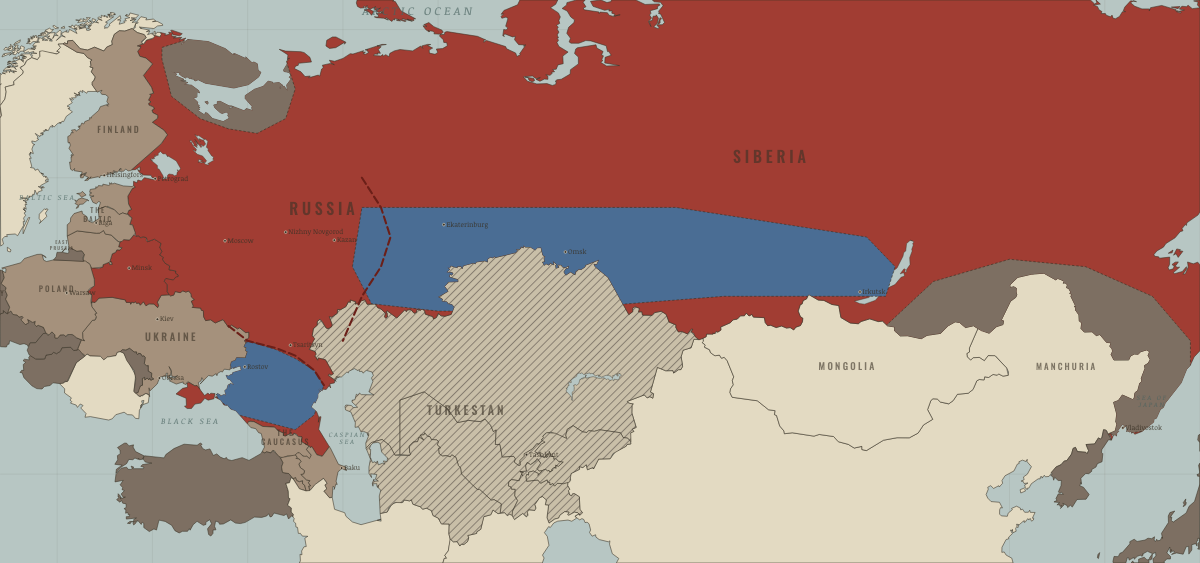 Map of revolutionary Russia in NOV 1918: The Whites at their peak