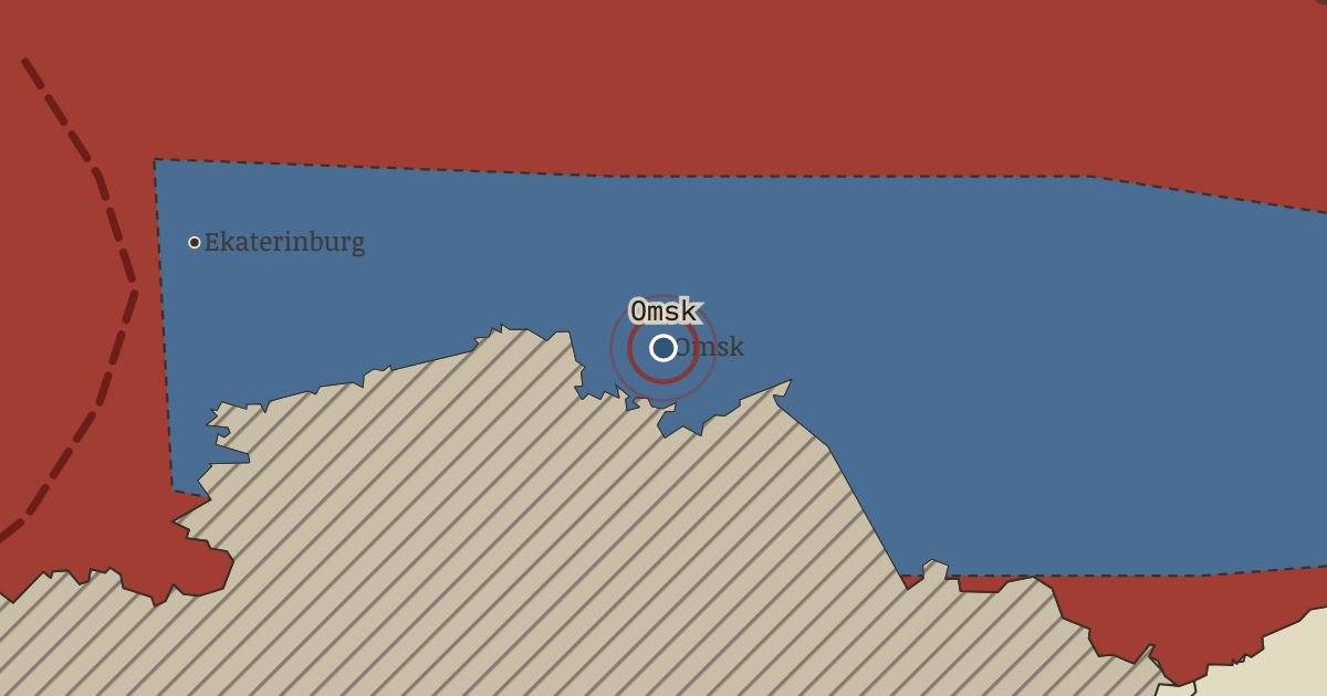 Map showing Omsk: Kolchak’s capital — The Russian Revolution, 1905–1924