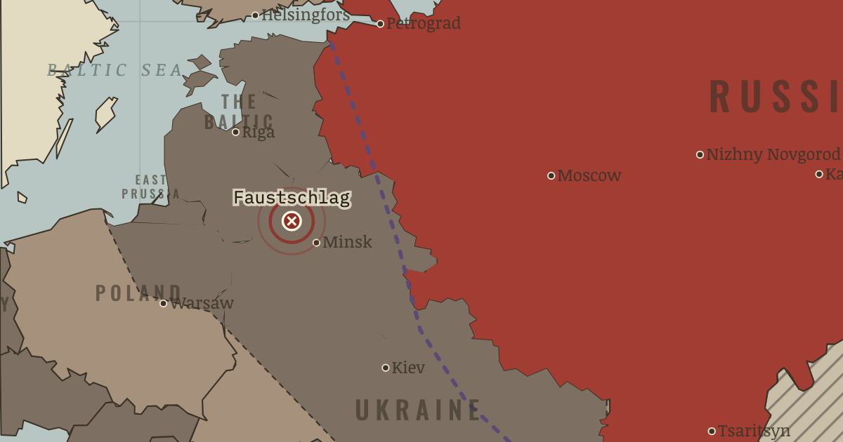 Map showing Operation Faustschlag — The Russian Revolution, 1905–1924
