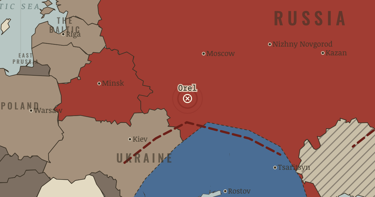 Map showing Orel: the high-water — The Russian Revolution, 1905–1924