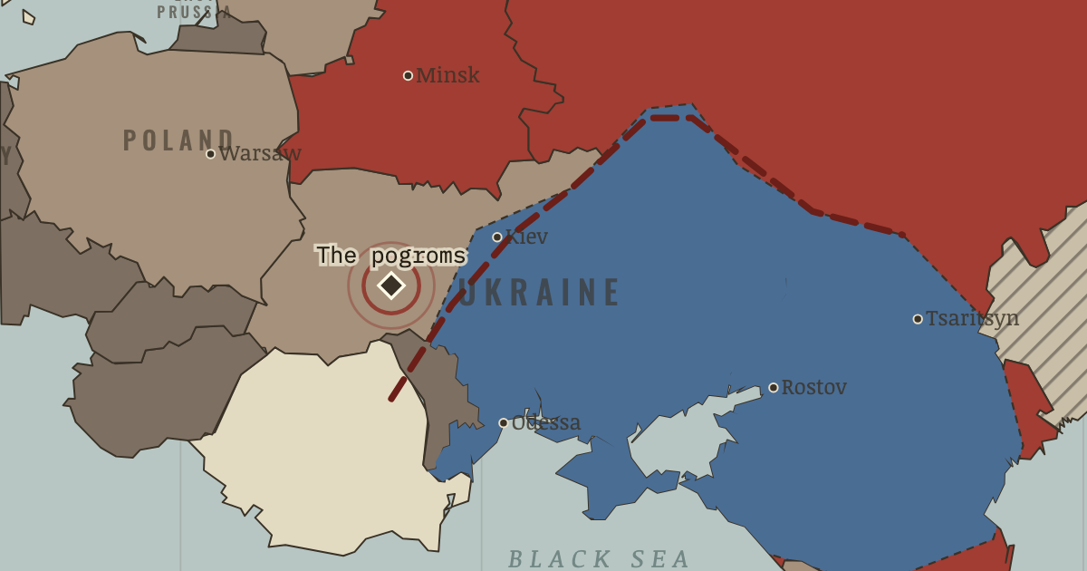 Map showing Proskurov: the pogroms — The Russian Revolution, 1905–1924