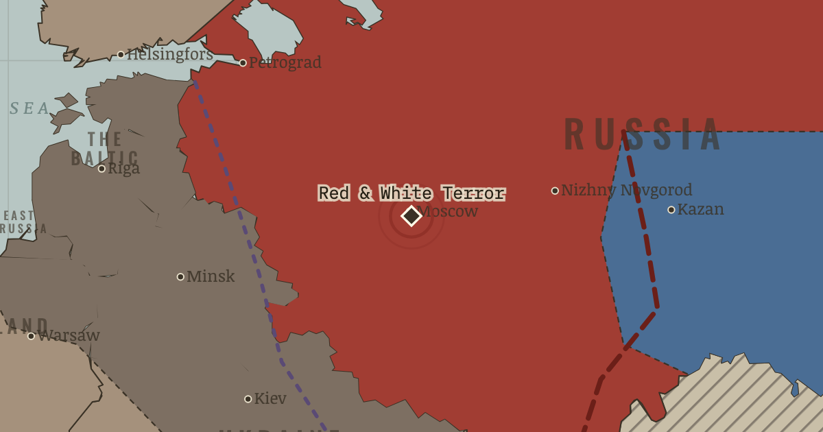 Map showing Red Terror & White Terror — The Russian Revolution, 1905–1924
