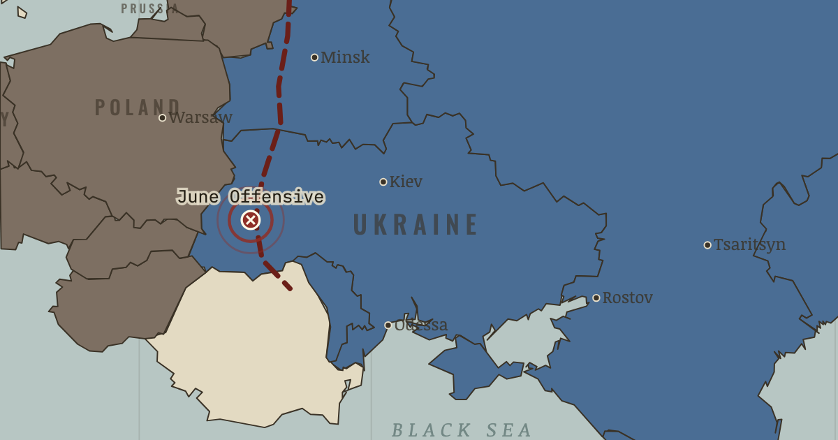 Map showing The June Offensive — The Russian Revolution, 1905–1924
