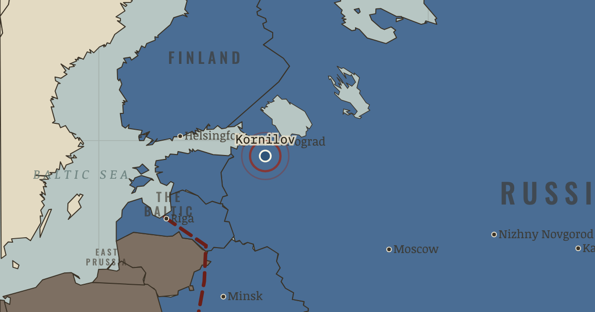Map showing The Kornilov affair — The Russian Revolution, 1905–1924