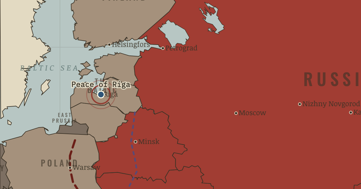 Map showing The Peace of Riga — The Russian Revolution, 1905–1924
