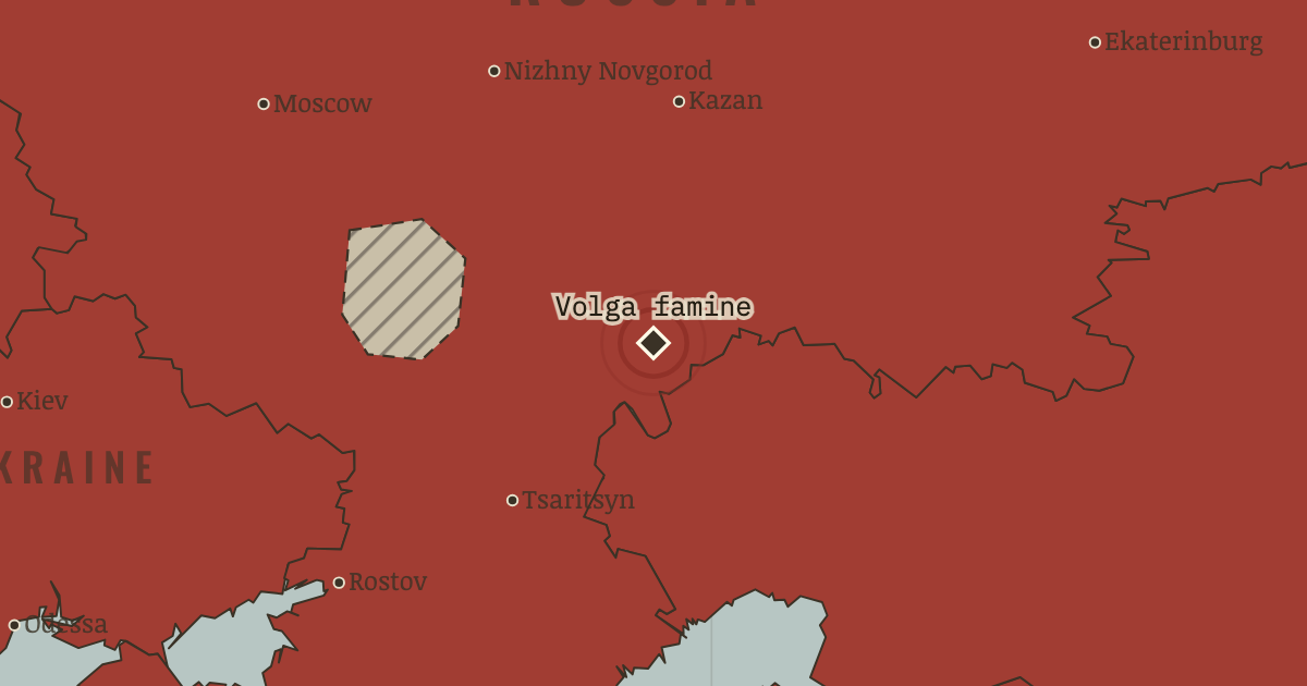 Map showing The Volga famine — The Russian Revolution, 1905–1924