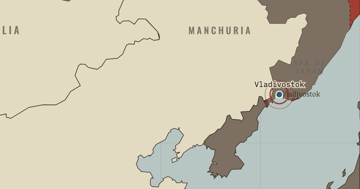 Map showing Vladivostok: fourteen flags — The Russian Revolution, 1905–1924