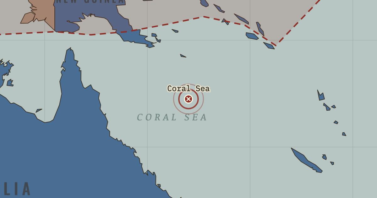 Map showing Coral Sea — The War Room — WW2, 1936–1945
