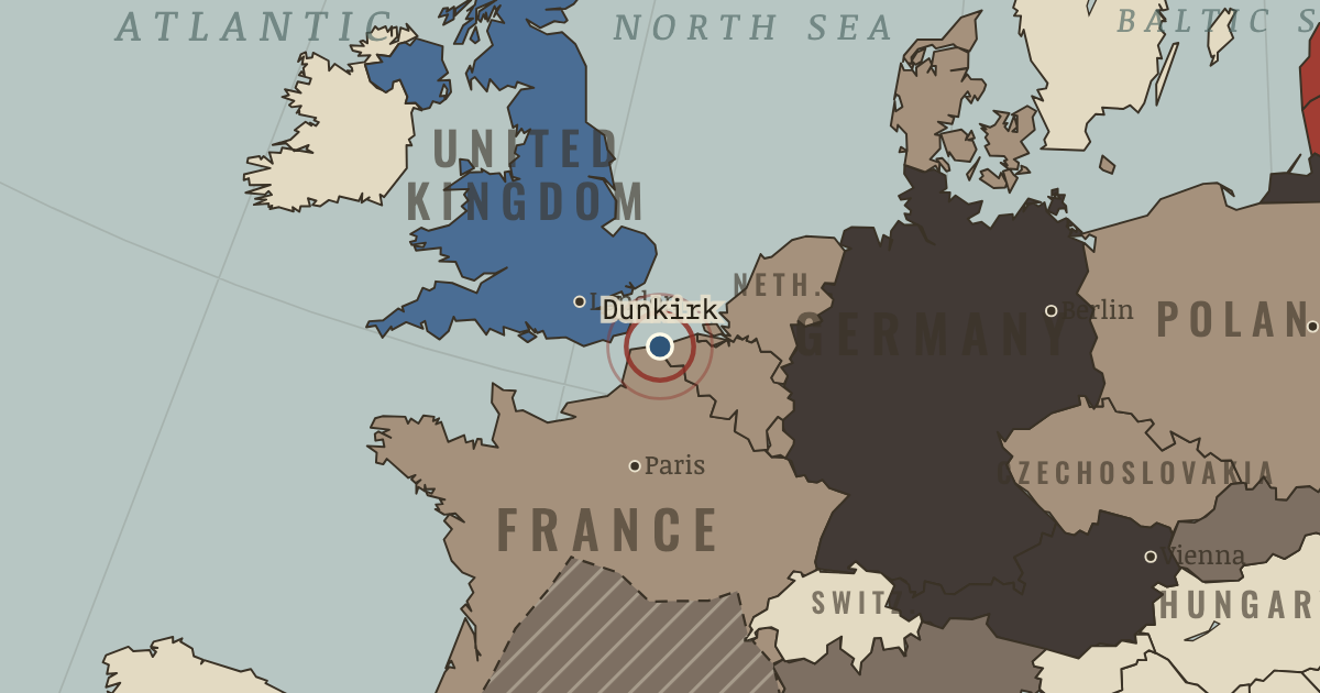 Map showing Dunkirk evacuation — The War Room — WW2, 1936–1945