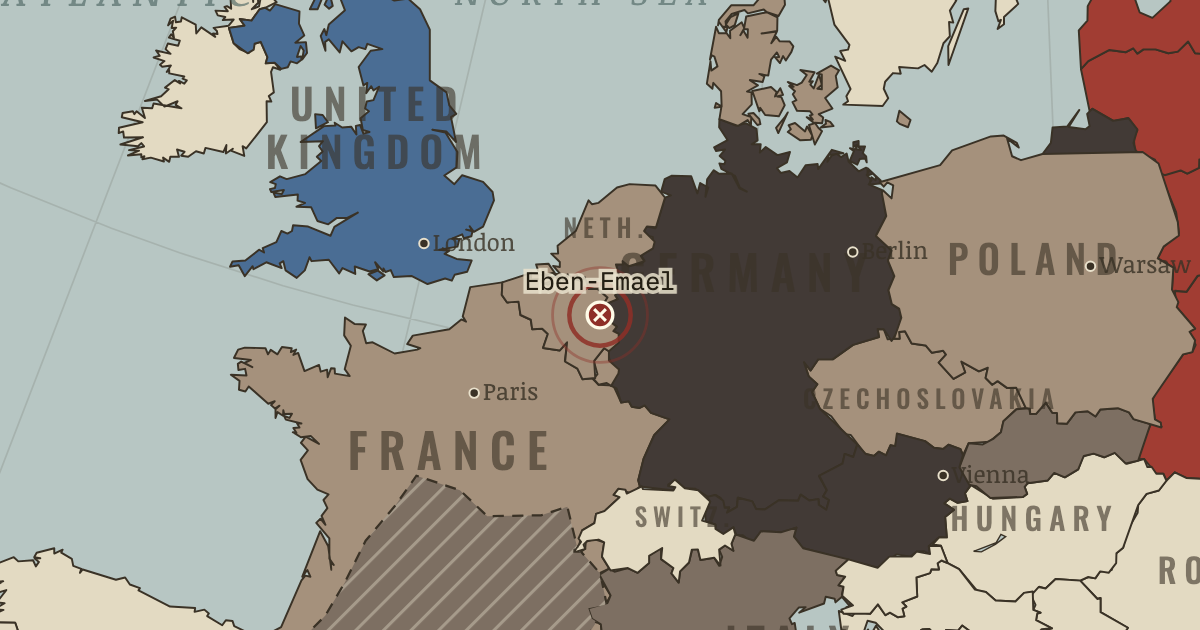 Map showing Eben-Emael — The War Room — WW2, 1936–1945