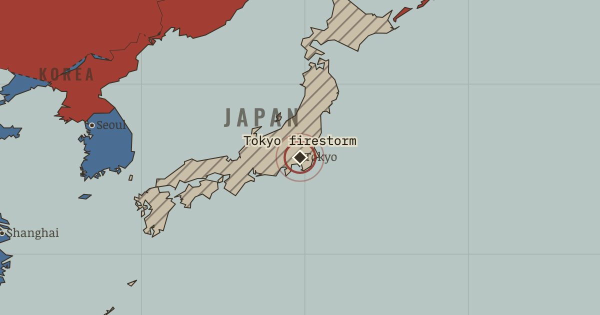Map showing Firebombing of Tokyo — The War Room — WW2, 1936–1945