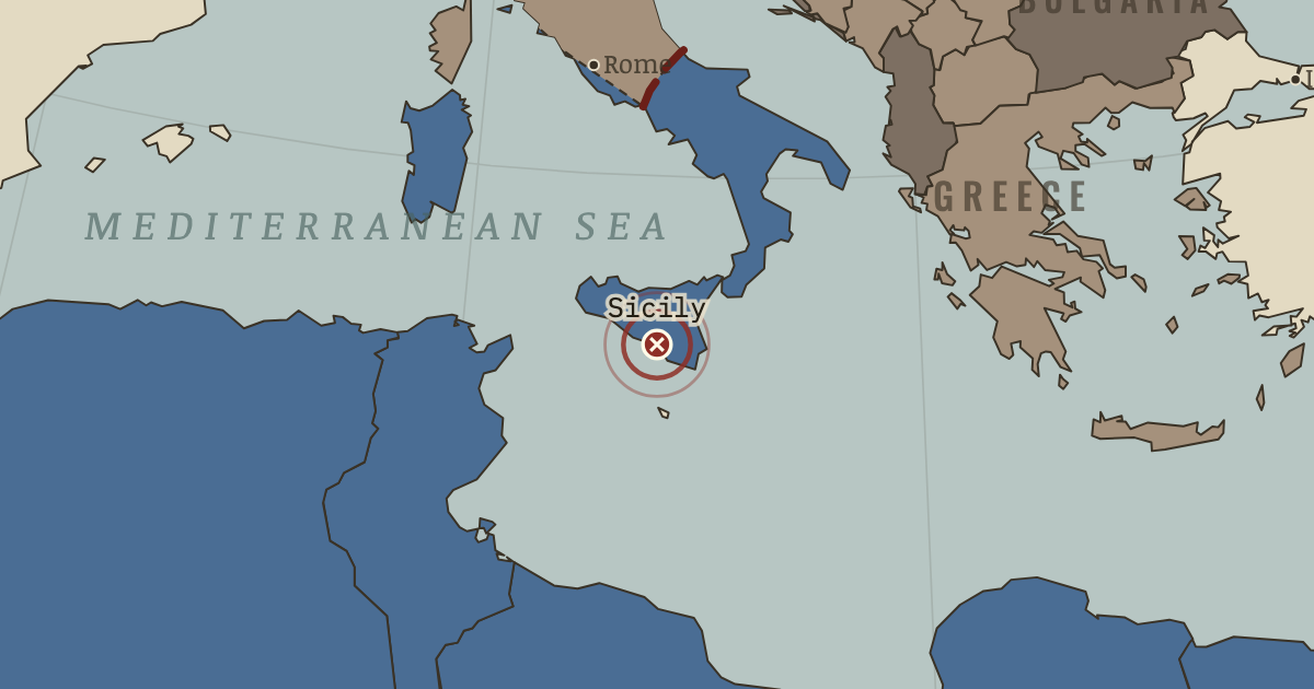 Map showing Invasion of Sicily — The War Room — WW2, 1936–1945