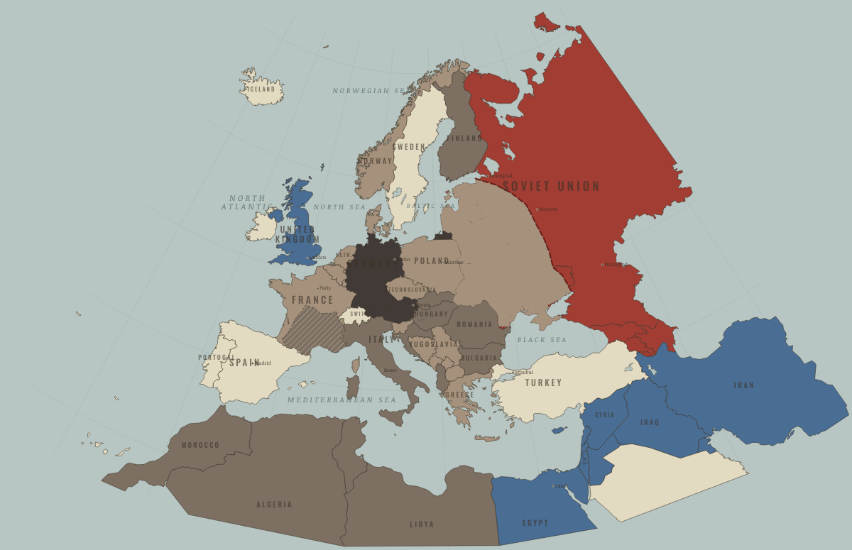 Map of Europe in WW2 in DEC 1941: Barbarossa checked at Moscow