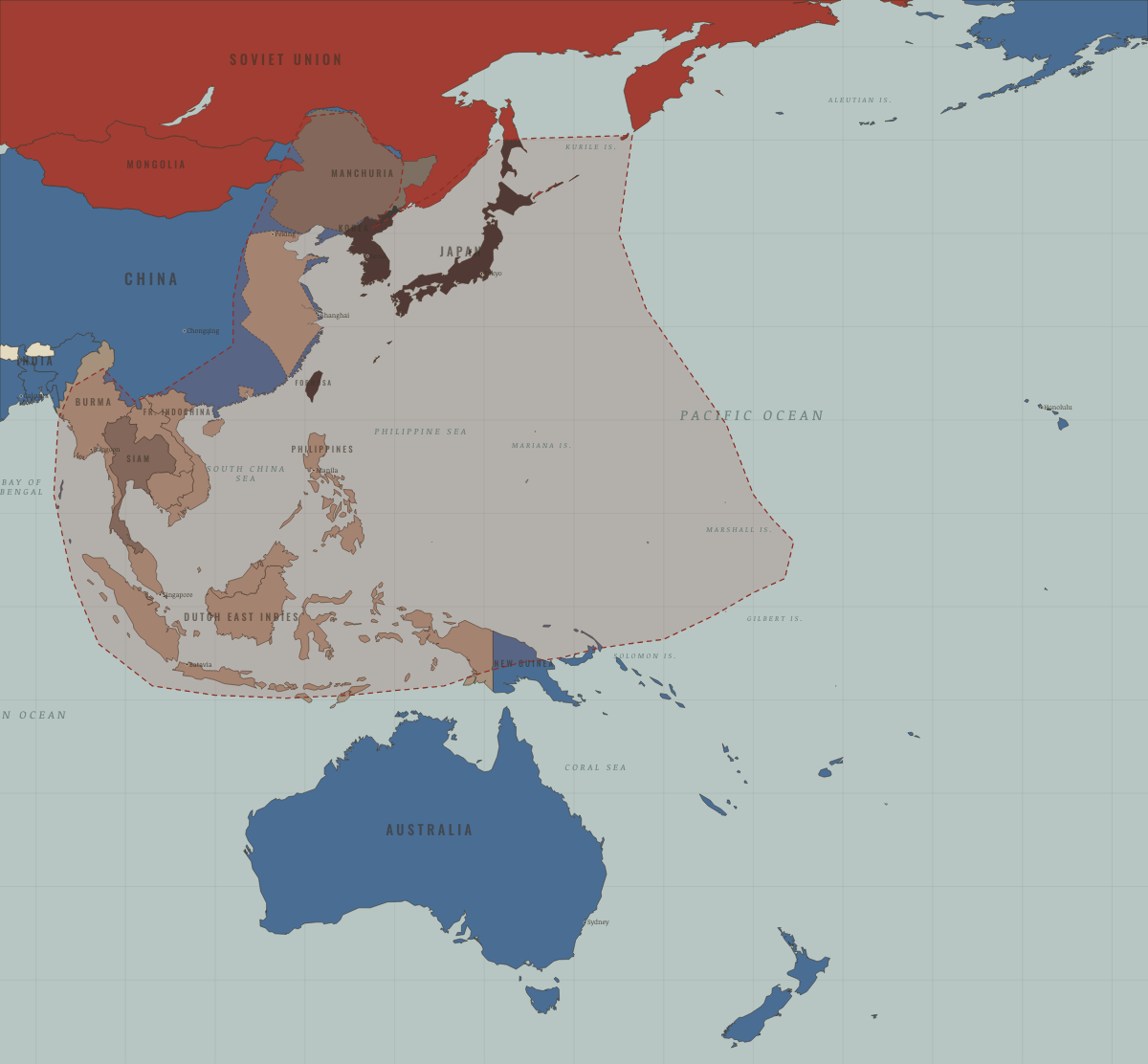 Map of the Pacific in WW2 in FEB 1943: The tide checks