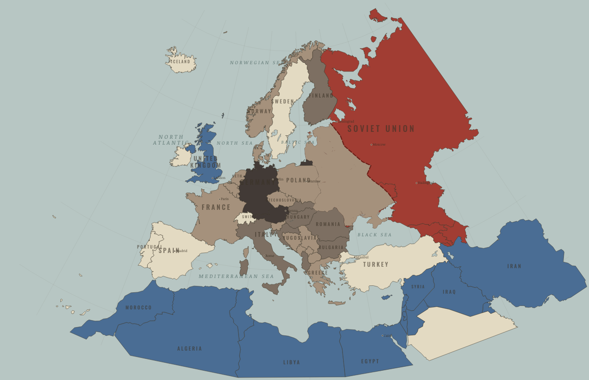 Map of Europe in WW2 in JUL 1943: After Kursk