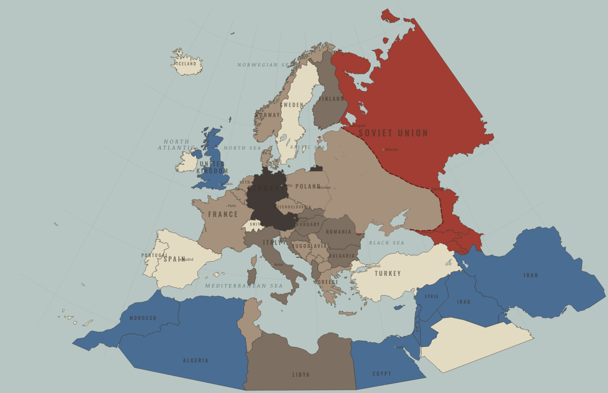 Map of Europe in WW2 in NOV 1942: The furthest extent