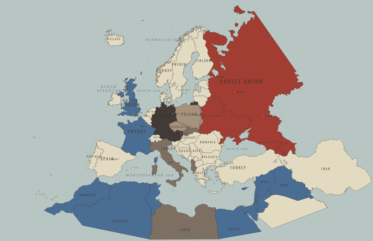 Map of Europe in WW2 in OCT 1939: Poland partitioned