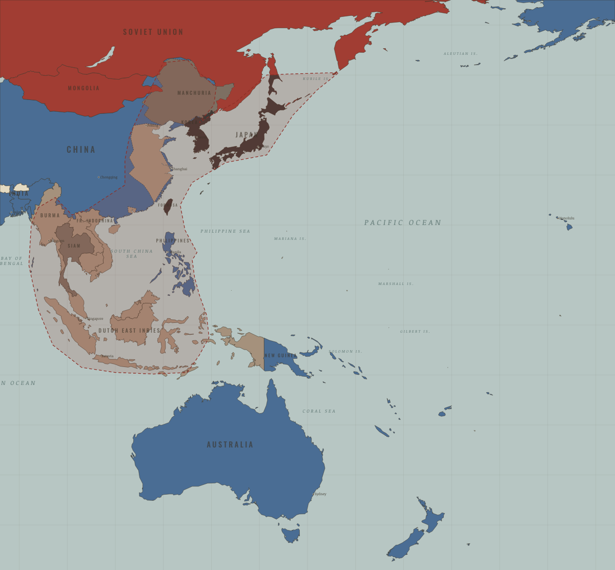 Map of the Pacific in WW2 in OCT 1944: The road back