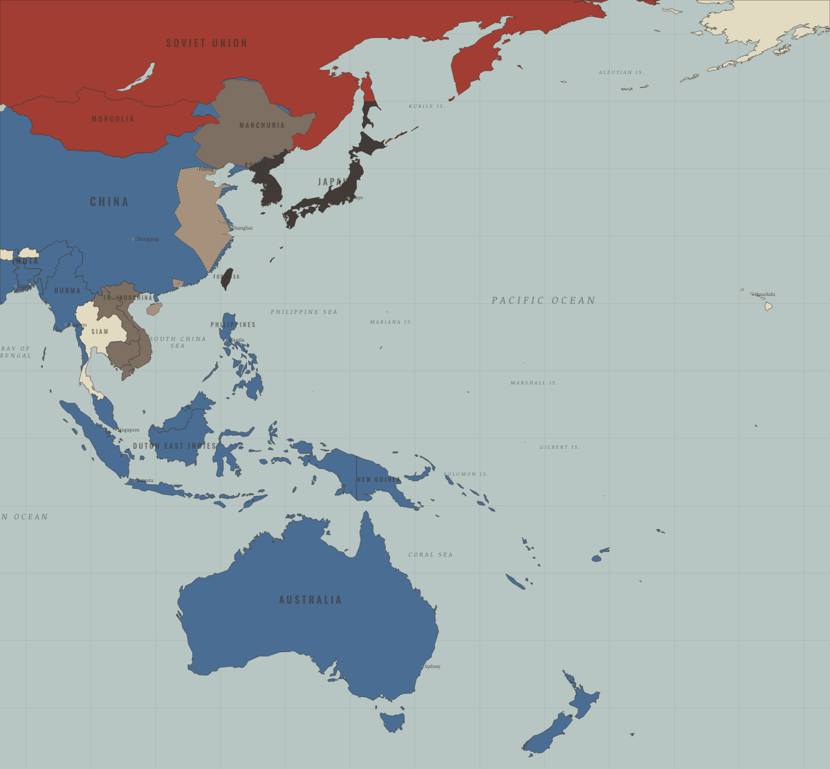 Map of the Pacific in WW2 in SEP 1940: The southern temptation