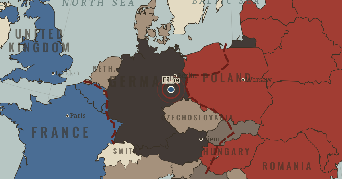 Map showing Meeting at the Elbe — The War Room — WW2, 1936–1945