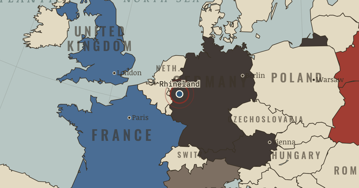 Map showing Remilitarization of the Rhineland — The War Room — WW2, 1936–1945