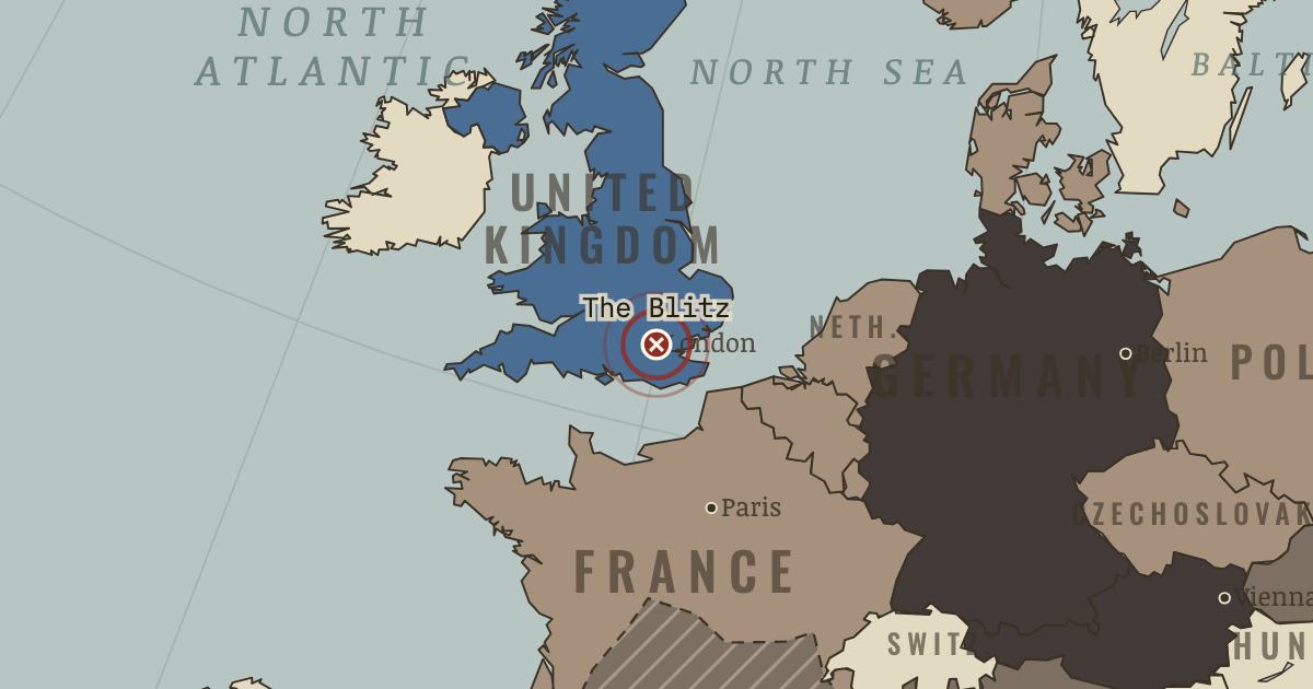 Map showing The Blitz — The War Room — WW2, 1936–1945