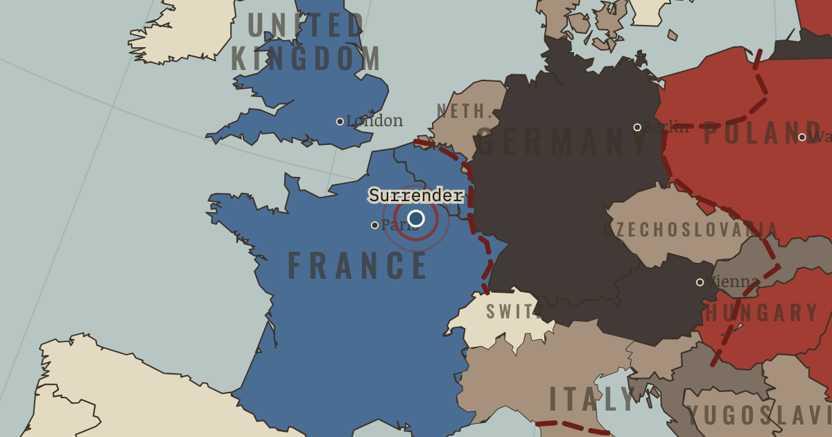 Map showing Unconditional surrender — The War Room — WW2, 1936–1945